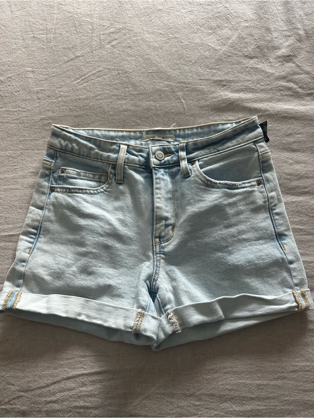 Copper Key Light Wash Denim Roll-Hem Shorts